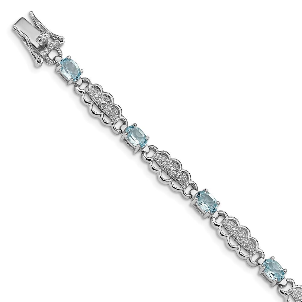 Kazi Luxury Sterling Silver Rhodium-plated Aquamarine & Diamond Bracelet